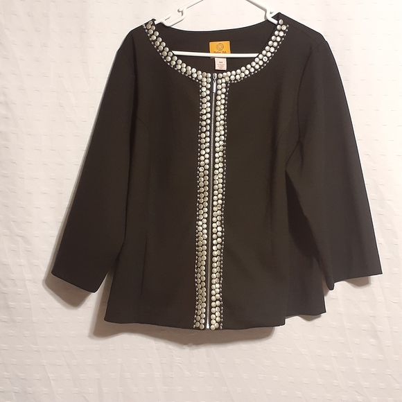 RUBY RD. WOMAN BLACK WITH SILVER TONE HARDWARE WOMEN'S BLOUSE SIZE 18W - Picture 2 of 8